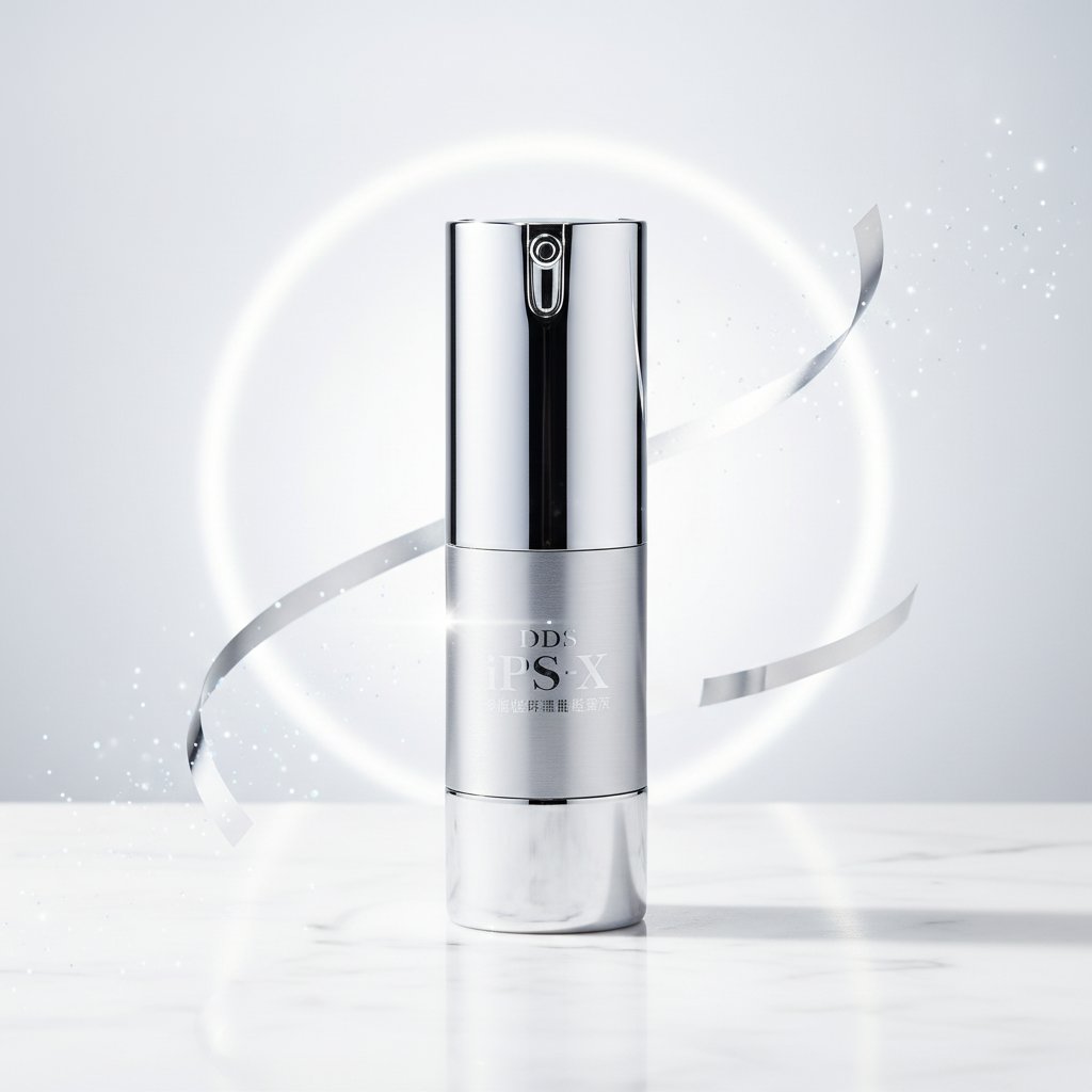 DDS iPS-X 再生美容スキンケア — 白い胡蝶蘭とマーブル台座にシルバー容器。